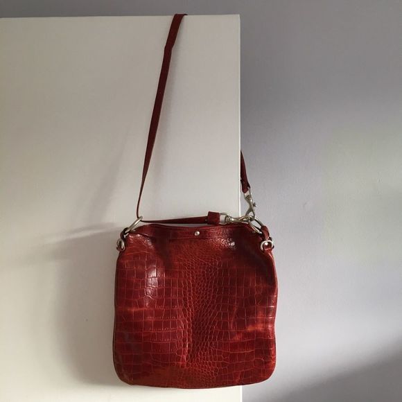 Cuoieria Fiorentina Italian leather square purse burgundy red faux croc pattern - Picture 16 of 16